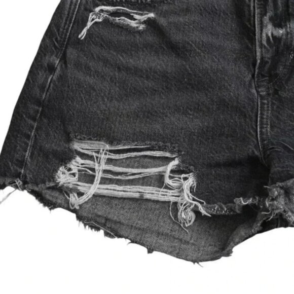 American Eagle Highest Rise 90s Boyfriend Jean Shorts Black Denim Distressed  4 - Picture 3 of 11